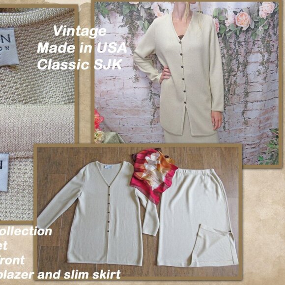42" bust blazer & skirt set VTG beige St John Knit Collection Marie Gray classic - Picture 12 of 13
